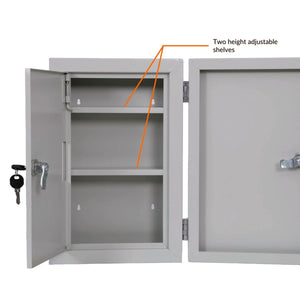 Medicine Storage Cabinet, Dual Door, Wall Mount, 9.5"W x 4.5"D x 15"H, Steel